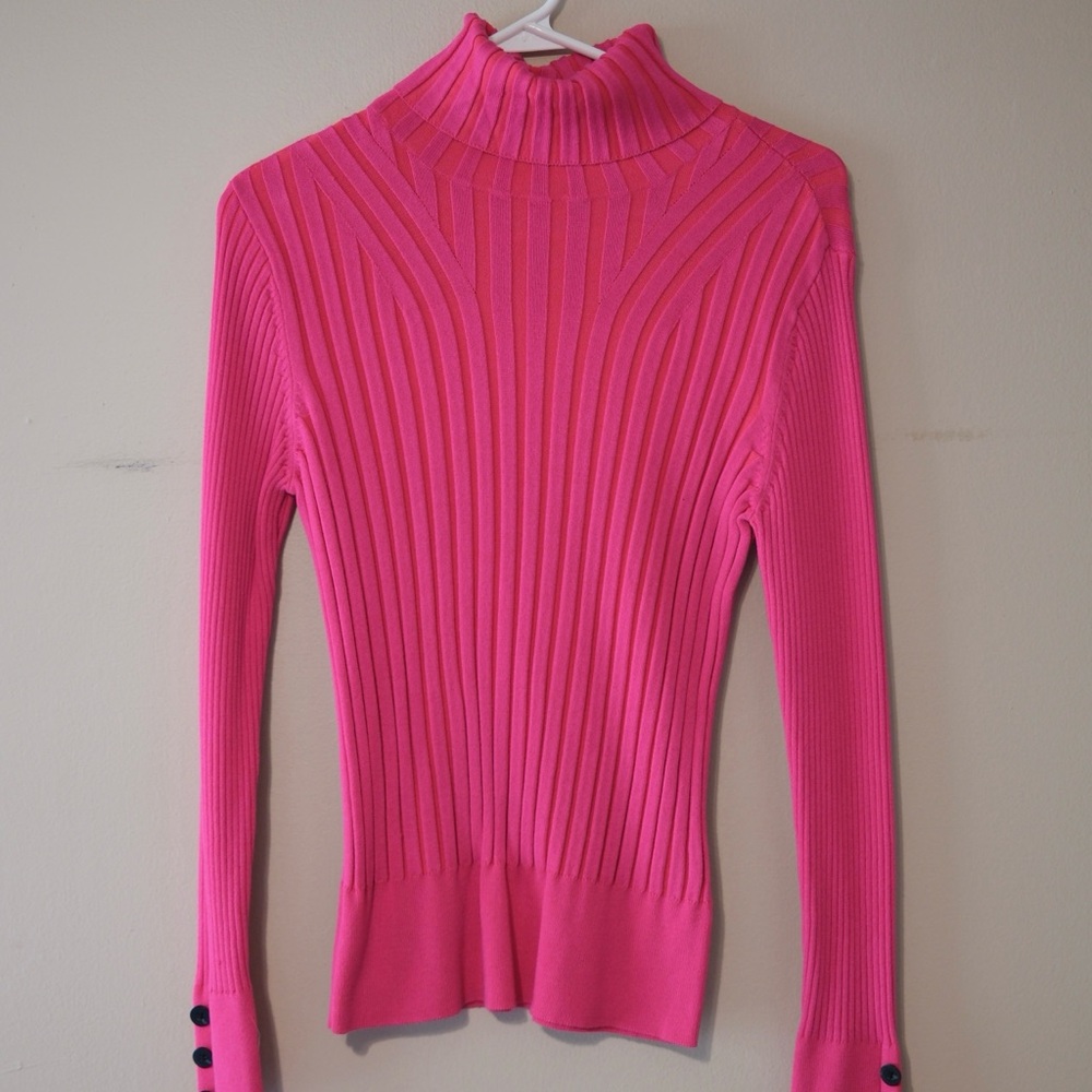Pink Ribbed Turtleneck Sweater